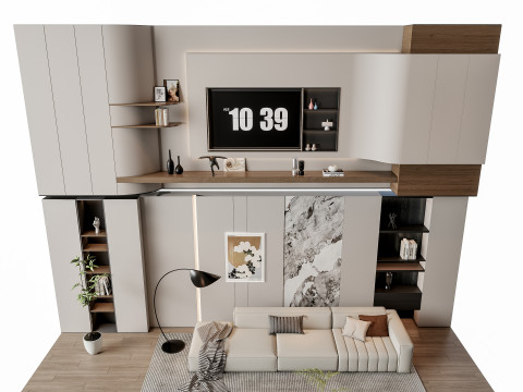 Sofa Coffee table Wall panel Living Combination 13 3D Model