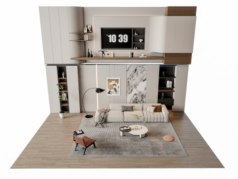 Sofa Coffee table Wall panel Living Combination 13 3D Model
