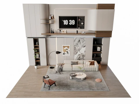 ソファ コーヒーテーブル 壁パネル リビングコンビネーション 13 3Dモデル