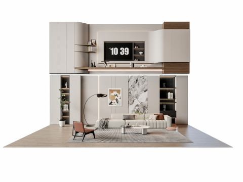 Sofa Coffee table Wall panel Living Combination 13 3D Model