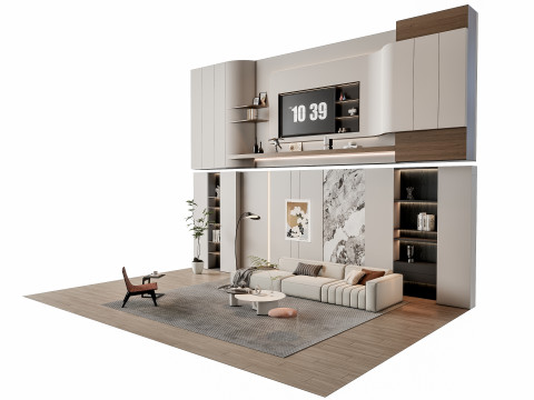 Sofa Coffee table Wall panel Living Combination 13 3D Model