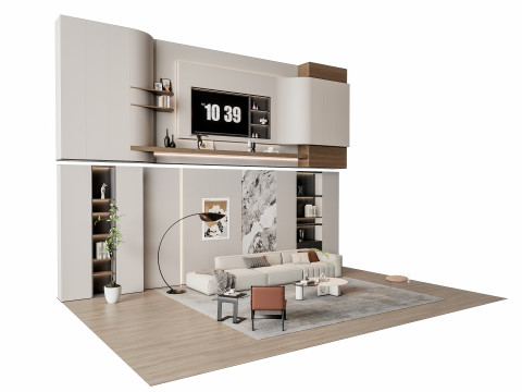 Sofa Coffee table Wall panel Living Combination 13 3D Model
