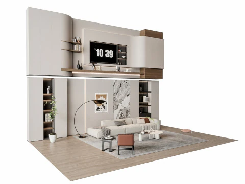 ソファ コーヒーテーブル 壁パネル リビングコンビネーション 13 3Dモデル