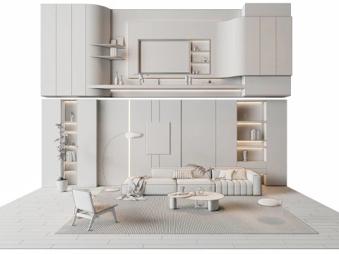 ソファ コーヒーテーブル 壁パネル リビングコンビネーション 13 3Dモデル