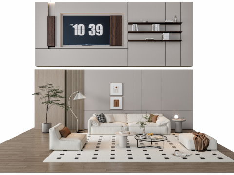 Sofa Coffee table Wall panel Living Combination 14 3D 模型