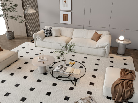 Sofa Coffee table Wall panel Living Combination 14 3D Model