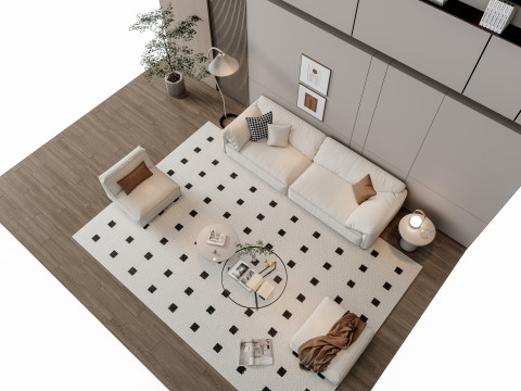 Sofa Coffee table Wall panel Living Combination 14 3D Model