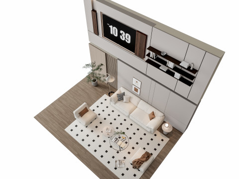 Sofa Coffee table Wall panel Living Combination 14 3D Model