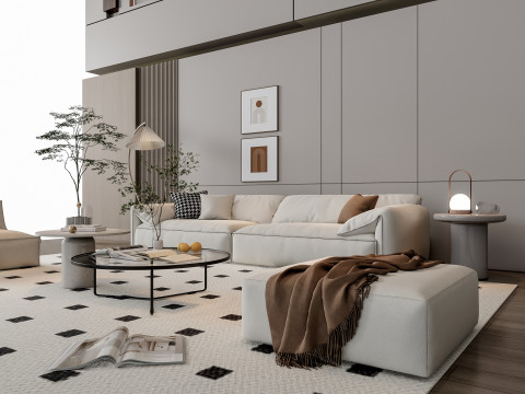 Sofa Coffee table Wall panel Living Combination 14 3D Model