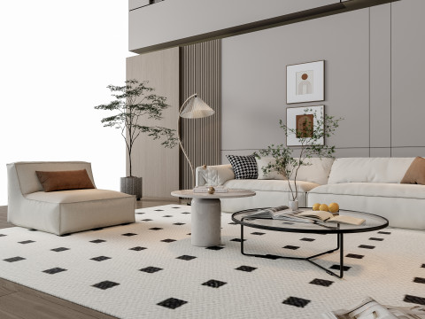 Sofa Coffee table Wall panel Living Combination 14 3D Model