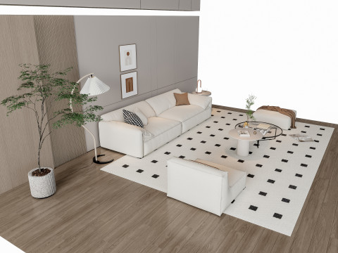 Sofa Coffee table Wall panel Living Combination 14 3D Model