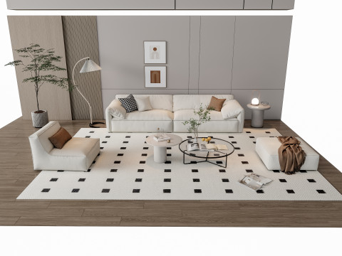 Sofa Coffee table Wall panel Living Combination 14 3D Model