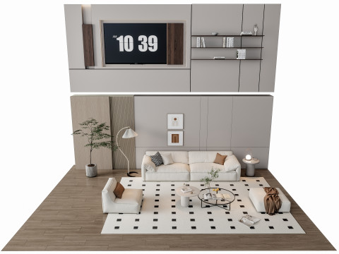 Sofa Coffee table Wall panel Living Combination 14 3D Model