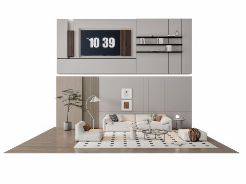 Sofa Coffee table Wall panel Living Combination 14 3D Model
