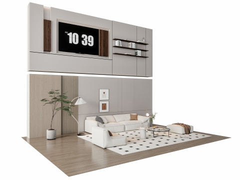 Sofa Coffee table Wall panel Living Combination 14 3D Model