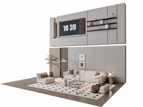 Sofa Coffee table Wall panel Living Combination 14 3D Model