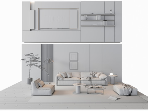 Sofa Coffee table Wall panel Living Combination 14 3D Model