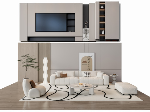 Sofa Coffee table Wall panel Living Combination 15 3D 模型