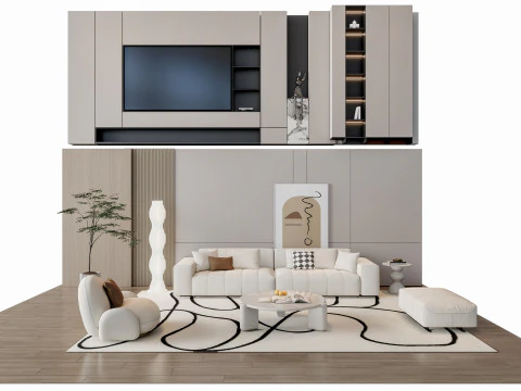 Sofa Couchtisch Wandpaneel Wohnkombination 15 3D Modell