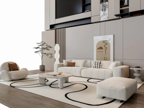 ソファ コーヒーテーブル 壁パネル リビングコンビネーション 15 3Dモデル