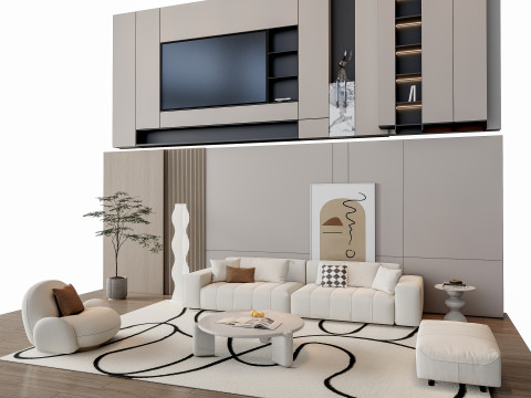 Sofa Coffee table Wall panel Living Combination 15 3D-Modell