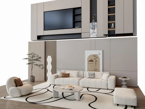 ソファ コーヒーテーブル 壁パネル リビングコンビネーション 15 3Dモデル