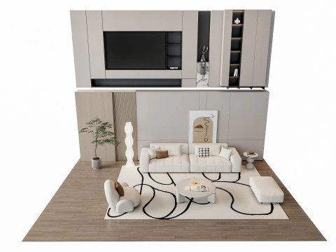 ソファ コーヒーテーブル 壁パネル リビングコンビネーション 15 3Dモデル