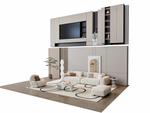 ソファ コーヒーテーブル 壁パネル リビングコンビネーション 15 3Dモデル