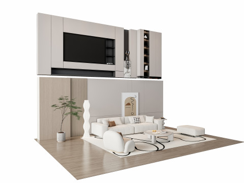 Sofa Coffee table Wall panel Living Combination 15 3D-Modell