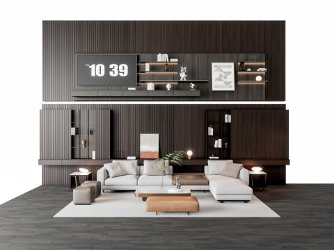 Sofa Coffee table Wall panel Living Combination 16 3D 模型