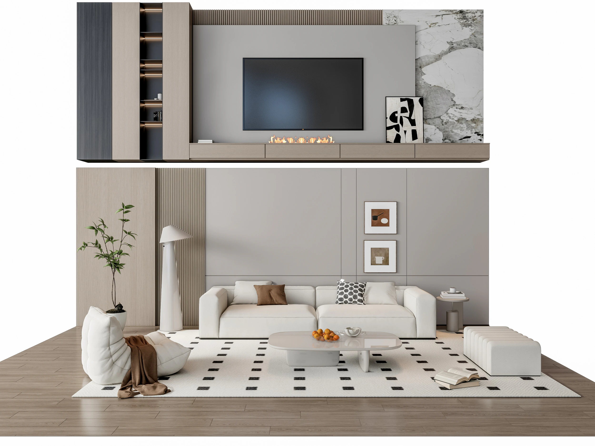 ソファ コーヒーテーブル 壁パネル リビングコンビネーション 17 3Dモデル .c4d .max .obj .3ds .fbx .stl .blend 