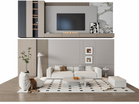Sofa Coffee table Wall panel Living Combination 17 3D 模型