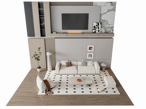 Sofa Coffee table Wall panel Living Combination 17 3Dモデル