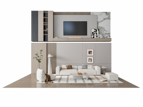 Sofa Coffee table Wall panel Living Combination 17 3Dモデル