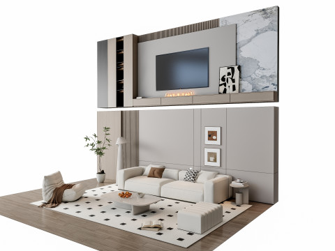 Sofa Coffee table Wall panel Living Combination 17 3Dモデル