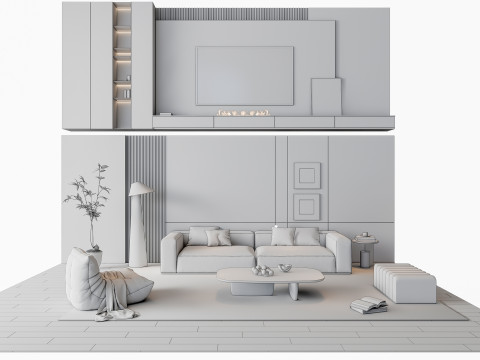 Sofa Coffee table Wall panel Living Combination 17 3Dモデル