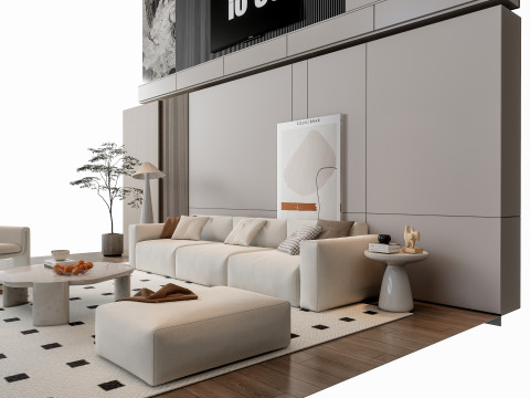 Sofa Coffee table Wall panel Living Combination 18 3D Model