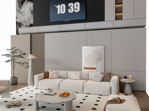 Sofa Coffee table Wall panel Living Combination 18 3D Model