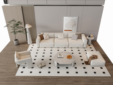 Sofa Coffee table Wall panel Living Combination 18 3D Model