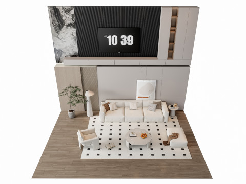 Sofa Coffee table Wall panel Living Combination 18 3D Model