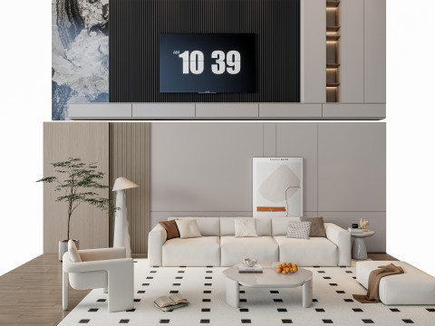 Sofa Coffee table Wall panel Living Combination 18 3D Model