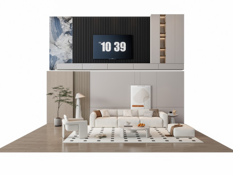 Sofa Coffee table Wall panel Living Combination 18 3D Model