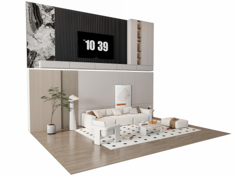 Sofa Coffee table Wall panel Living Combination 18 3D Model
