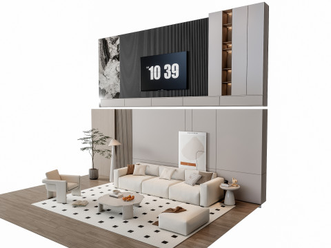 Sofa Coffee table Wall panel Living Combination 18 3D Model