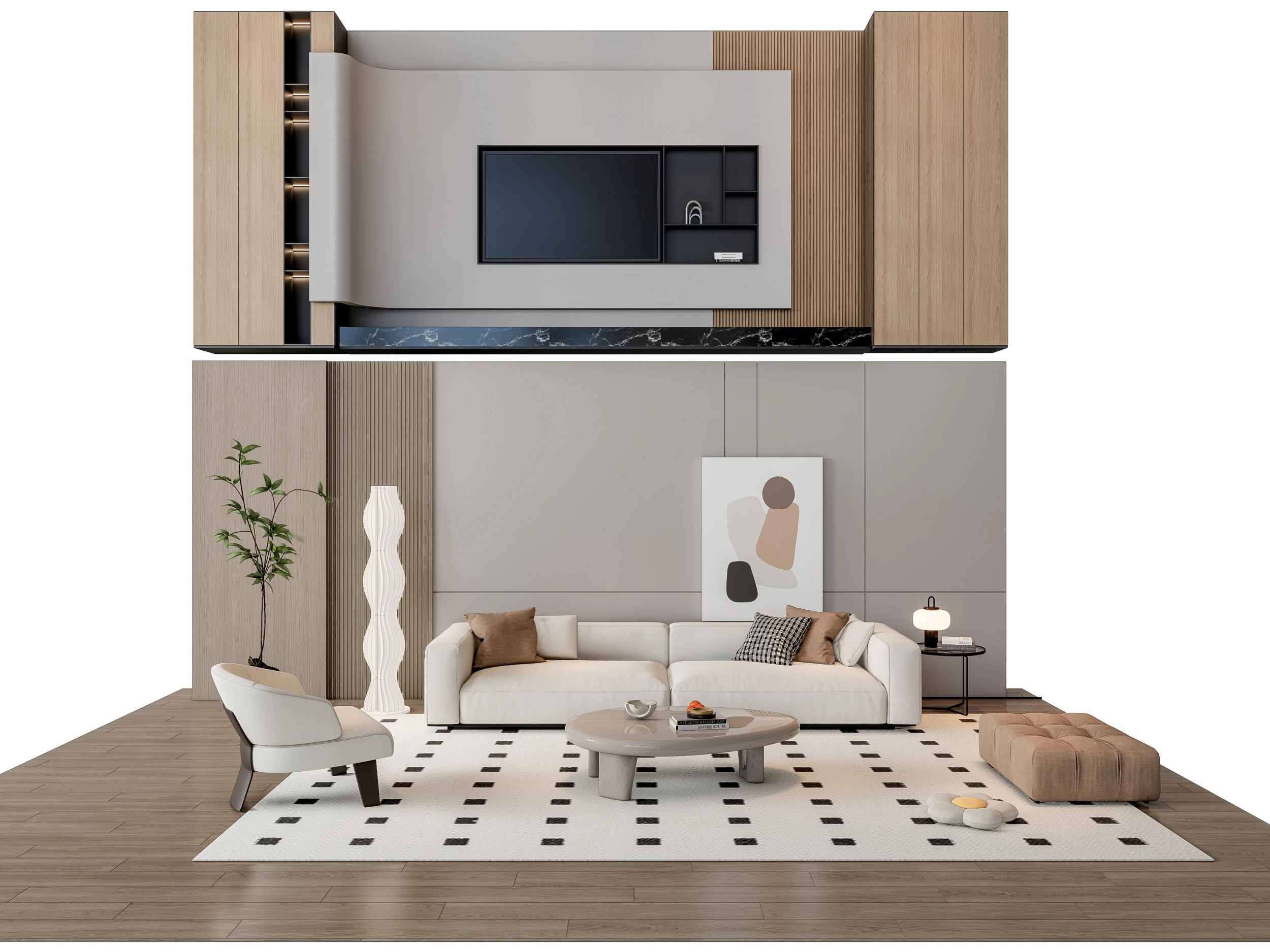 Sofa Coffee table Wall panel Living Combination 19 3D Model .c4d .max .obj .3ds .fbx .stl .blend