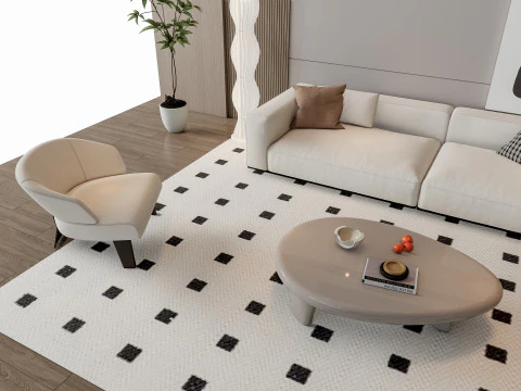 Sofa Coffee table Wall panel Living Combination 19 3D Model