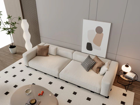 Sofa Coffee table Wall panel Living Combination 19 3D Model
