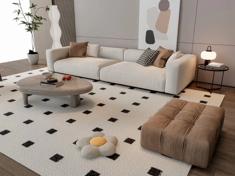 Sofa Coffee table Wall panel Living Combination 19 3D Model