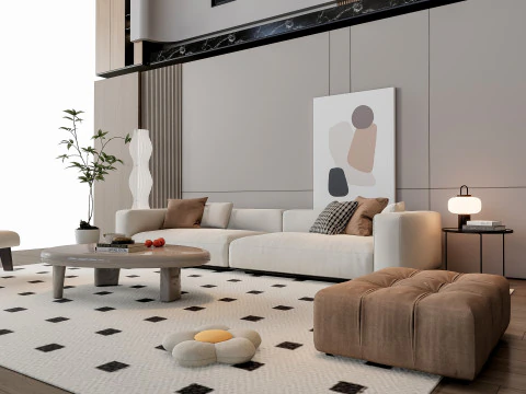 Sofa Coffee table Wall panel Living Combination 19 3D Model