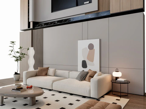 Sofa Coffee table Wall panel Living Combination 19 3D Model